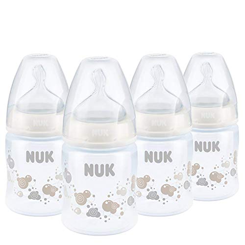 NUK Biberon First Choice +, 150 ml, con tettarella in silicone misura 1, 0-6 mesi, 4 pz.