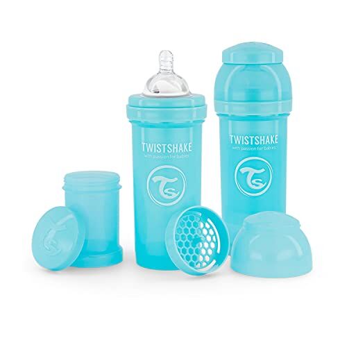 Twistshake 2x Biberon Anticolica Con Contenitore Per Il Latte In Polvere E Miscelatore 260ml   Tettarella In Silicone A Flusso Medio   Biberon Senza BPA   2+Mesi   Blu