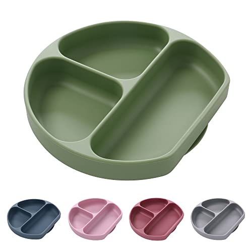 Miracle Baby Piatti per neonati divisi in silicone Piatto pranzo per neonati con forte ventosa Piatti per alimenti anti-caduta Piatto per alimenti per neonati Piatto per microonde per bambini (Verde)