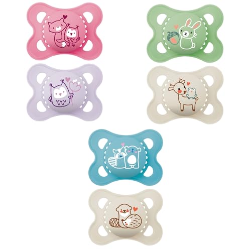 MAM Ciuccio Original Nature 2-6 mesi (2 pezzi) colore casuale Ciuccio in silicone simmetrico e anatomico tettarella per bambini con scatola per il trasporto e la sterilizzazione