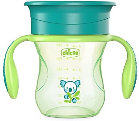 Chicco Perfect Cup Primo Bicchiere per Bambini 200 ml, 1 Tazza Biberon 12+ Mesi per Imparare a Bere, con Membrana in Silicone a 360° e Manici Rimovibili, senza BPA Verde o Arancione