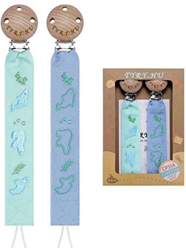 TYRY.HU Catenella Portaciuccio Cotone Porta Succhietto Clip di Legno Bambine Ragazzi Massaggiagengive Ciuccio Clip Baby Regalo, 2 Pezzi