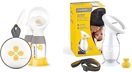 Medela Swing Maxi Tiralatte Elettrico Doppio, Ricaricabile tramite USB, Più Latte in Meno Tempo +  Raccoglitore Latte Materno per Mamme che Allattano al Seno, in Silicone