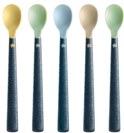 Tommee Tippee Soft Tea Spoon with Long Non-Slip Handle, Extra Soft, from 4 Months, Pack of 5, Multi-Coloured