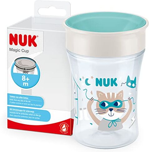 NUK Magic Cup bicchiere antigoccia   Bordo anti-rovesciamento a 360°   8+ mesi   Senza BPA   230 ml   gatto blu