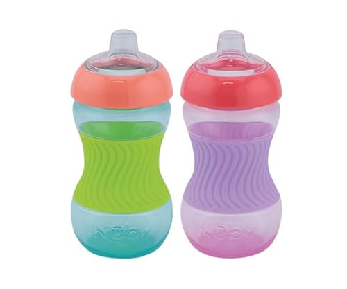 Nuby Confezione da 2 Mini Tazze Bicchiere didattico per bambini con impugnatura in silicone – Bicchiere per bambino 2 pezzi Rosa e Verde 180 ml 4+ Mesi