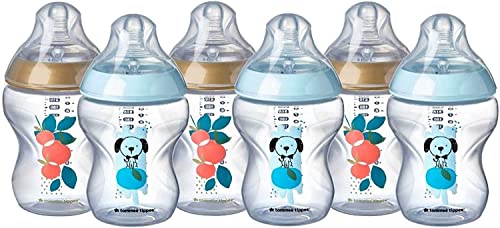 Tommee Tippee Biberon Closer to Nature, 260 ml, flusso lento 0m+, 6 pezzi, decorato azzurro