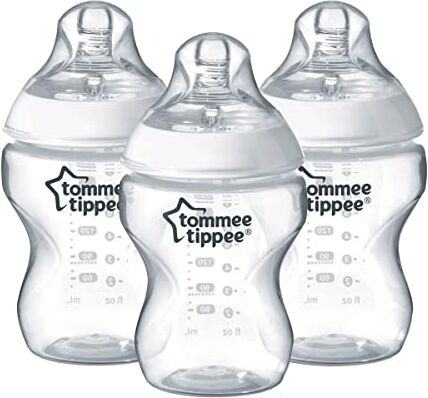 Tommee Tippee Closer to Nature Baby Bottles, Breast-Like Teat with Anti-Colic Valve, 260ml, Pack of 3, Clear