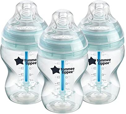 Tommee Tippee Biberon Anticolica, Tettarella Simile al Seno e Esclusivo Sistema di Ventilazione Anticolica, 260ml, Confezione da 3