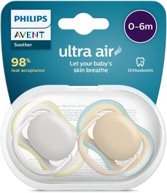 Philips Soother Air 0-6 m Non Deco Neu, Silicone Polipropilene, Grigio/Marrone, Confezione da 2