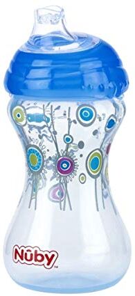 Nuby ID10282 BLUE Pin Point Bicchiere blu con chiusura a clip e bocchino a tenuta stagna in silicone, a partire da 6 mesi, 300 ml, colore: Blu