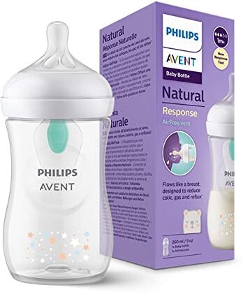 Philips Avent, bottiglia Natural con ciuccio reattivo e tappo anticolico, 260 ml, decorazione orsacchiotto (modello )