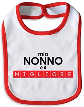 Babloo Bavetto Bavaglino Bambino Idea Regalo Festa dei Nonni e' il Migliore Small Nonno Bordino Rosso