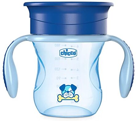 Chicco Perfect Cup Primo Bicchiere per Bambini 200 ml, 1 Tazza Biberon 12+ Mesi per Imparare a Bere, con Membrana in Silicone a 360° e Manici Rimovibili, senza BPA Azzurra o Blu