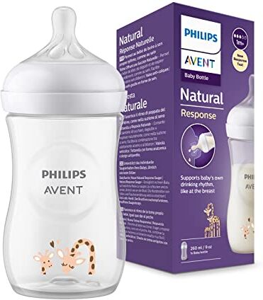 Philips Avent Biberon Natural Response Biberon da 260 ml, senza BPA, per neonati da 1 mese in su, con motivo di giraffa (modello )