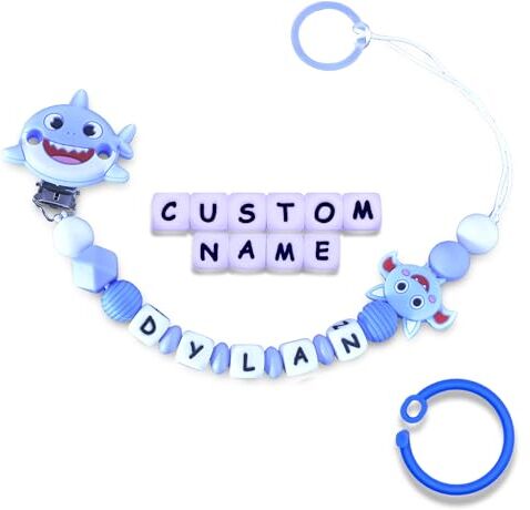 BuonBottega : Catenella Portaciuccio Personalizzabile Varie Clip Opzioni con Adattatore e Gancio,Adatta per Maschio/Femmina Regalo Perfetto Baby Shower (SQUALO AZZURRO)