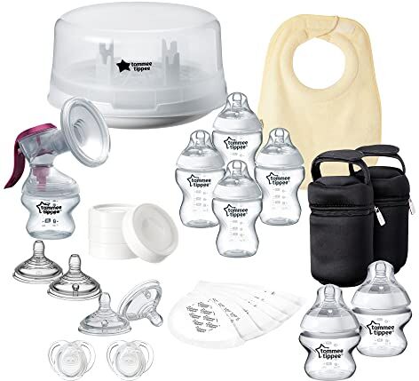 Tommee Tippee Breastfeeding Kit with Manual Breast Pump, Microwave Steriliser, Baby Bottles and Breastfeeding Accessories