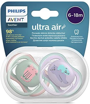 Philips Confezione da 2 ciucci ultra air  Avent Ciuccio senza BPA per bambini da 6 a 18 mesi (modello )