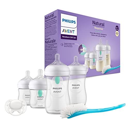 Philips Avent Set regalo per neonati con biberon con valvola Air Free 4 biberon, ciuccio ultra soft e spazzola per biberon, per bambini da 0-12 mesi in su (modello )