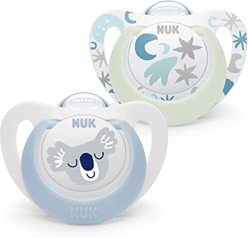 NUK Star Ciuccio per bambini   0-6 Mesi   Succhietti notte e giorno   silicone senza bpa   Accettato dal 99% dei bambini   Blu   2 Pezzi