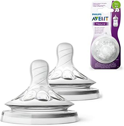 Philips Avent 2 Tettarelle Natural Flusso Lento (2 fori), 1m+ ,