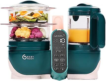 Babymoov Nutribaby(+), Robot multifunzione 6 in 1, cuocivapore, frullatore, grande capacità per i bambini, ottimo per batchcooking, Opal