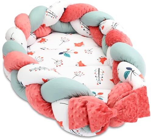 Totsy Baby Nido neonato Babynest 75 x 45 cm – Minky nido di coccole con cuscino a treccia pieghevole set letto bambino nido a due lati Volpe