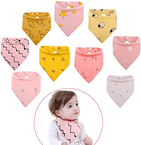 Viedouce Bavaglino Neonato Bavaglini Bandana con 2 Bottoni a Pressione,Cotone Biologico,Super Assorbenti & Morbidi, Bambino Drool Bavaglini per Ragazzi e Ragazze,Set di 9,Rosa, Rosso, Giallo, Beige