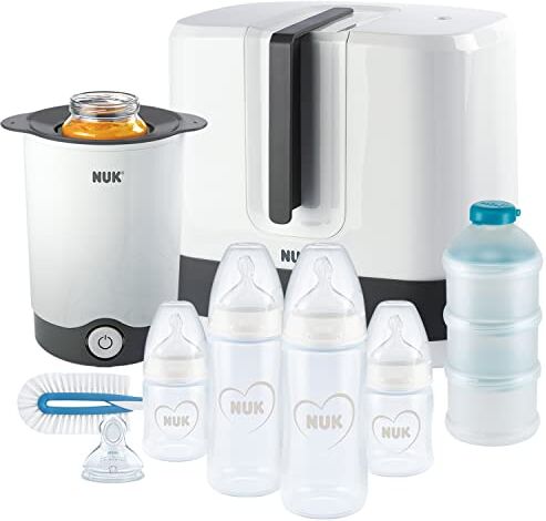 NUK First Choice+ Set completo di alimentazione   Sterilizzatore Vario Express, 4x biberons, 1x tettarella extra, scaldabiberonr e altro ancora   cuore (neutro)   9 flaconi