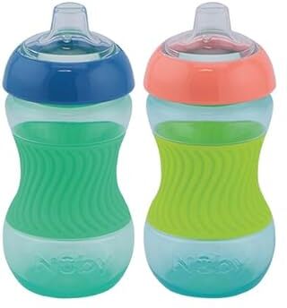 Nuby Confezione da 2 Mini Tazze Bicchiere didattico per bambini con impugnatura in silicone – Bicchiere per bambino 2 pezzi Blu & Verde 180 ml 4+ Mesi