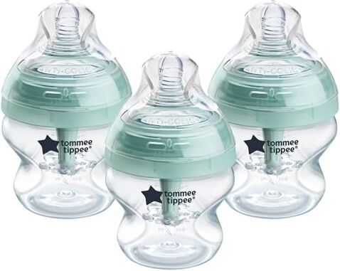 Tommee Tippee biberon anti-colica, tettarella a flusso lento e sistema di ventilazione anti-colica, 150 ml, confezione da 3