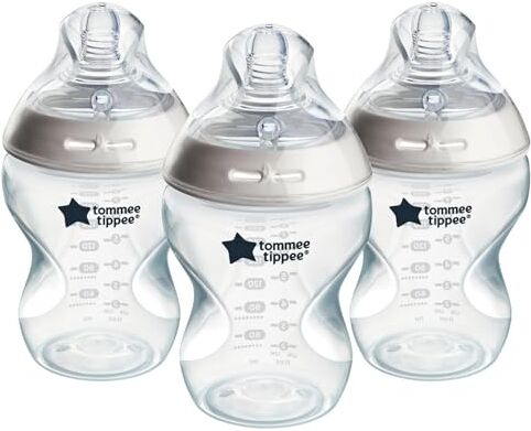 Tommee Tippee Biberon Closer to Nature, Tettarella Simile al Seno con Valvola Anticolica, 260ml, Confezione da 3, Multicolore