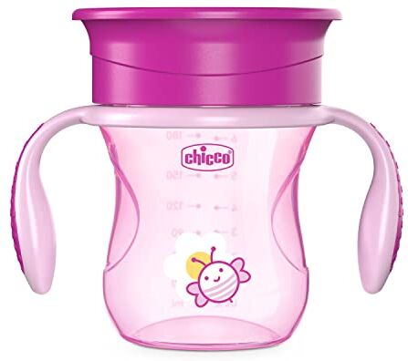 Chicco Perfect Cup Primo Bicchiere per Bambini 200 ml, 1 Tazza Biberon 12+ Mesi per Imparare a Bere, con Membrana in Silicone a 360° e Manici Rimovibili, senza BPA Rosa o Viola