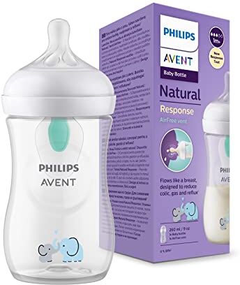 Philips Avent Biberon Natural Response Biberon da 260 ml con valvola Airfree, senza BPA, per neonati da 1 mese in su, con motivo di elefante (modello )