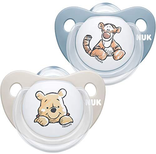 NUK Trendline Baby Dummy, 6-18 Months, BPA-Free Silicone Soothers, Disney Winnie the Pooh, Blue (Boy), 2 Count