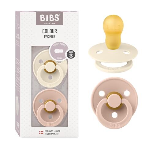 Bibs Colour Ciuccio confezione da 2 pezzi. Privo di BPA, Tettarella tonda. Lattice di gomma naturale, Misura 3 (18 + mesi), Ivory/Blush