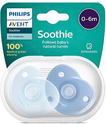 Philips Avent Soothie Heart, Progettato Per Seguire I Contorni Naturali Del Viso Del Bambino, Realizzato In Silicone Per Uso Medico, , color Blu Confezione da 2