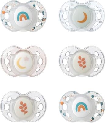 Tommee Tippee Ciucci Night Time, Design Simmetrico Ortodontico, in Silicone Privo di BPA, 18-36 Mesi, Confezione da 6, Multicolore