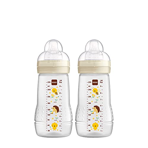 MAM Istruzioni in lingua straniera  Easy Active Set di 2 borraccia per bambini (270 ml), con tettarella , misura 1, in silicone SkinSoft, forma ergonomica, 0 mesi, colore: Beige