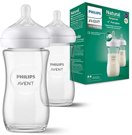 Philips Avent Biberon Natural Response in vetro 2 biberon da 240 ml, senza BPA, per neonati da 1 mese in su (modello )