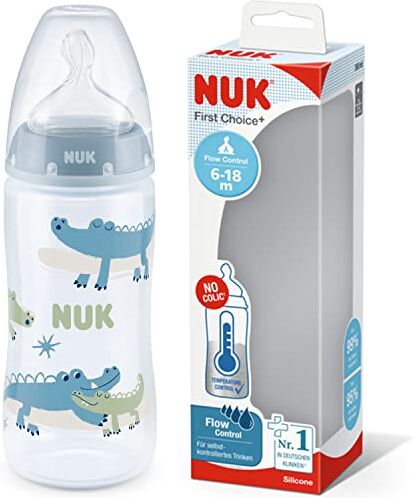 NUK First Choice+ biberon   6-18 mesi   Controllo temperatura   Flow Control   Sfiato Anti-Colica   Senza BPA   300 ml   Tettarella in silicone   Coccodrillo (blu)