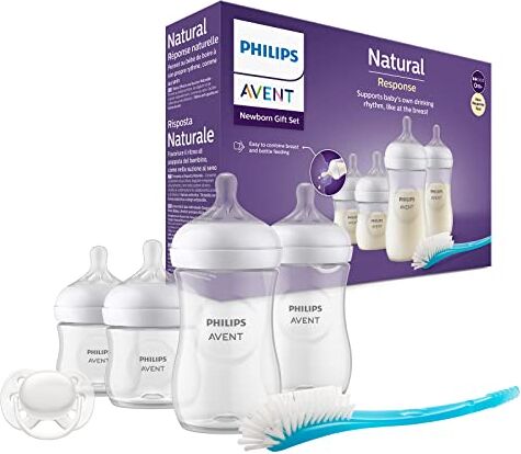 Philips Avent Set regalo per neonati con biberon 4 biberon con ciuccio ultra soft e spazzola per biberon, per bambini da 0-12 mesi in su (modello )