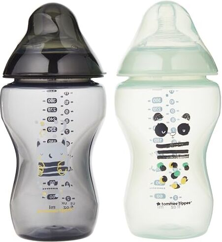 Tommee Tippee Biberon Closer to Nature, Tettarella Simile al Seno con Valvola Anticolica, 340ml, Confezione da 2, Ollie e Pip, Colore e design possono variare