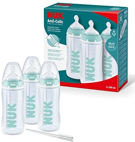 NUK First Choice+ Set di biberon professionali anti-coliche   0-6 mesi   Controllo della temperatura   300 ml   Senza BPA   Tettarella in silicone   Blu   3 pezzi