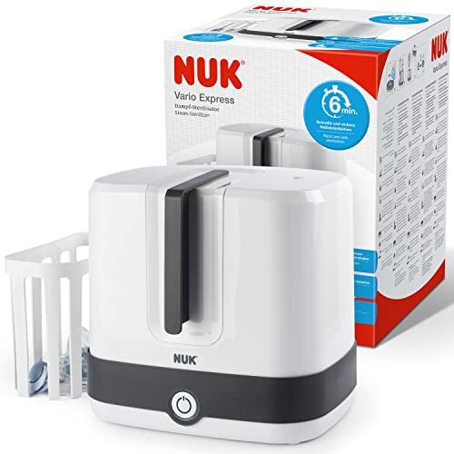 NUK Vario Express sterilizzatore biberon   Sterilizza a vapore fino a 6 biberon e accessori in 6 minuti   Spegnimento automatico   Cestello e astine removibili   Spina europea a 2 poli