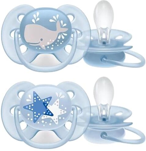 Philips AVENT CIUCCIO ULTRA SOFT SCF222/04 Il ciuccio morbido per la pelle sensibile del tuo bambino, lo scudo morbido e flessibile si adatta alle curve delle guance del bambino