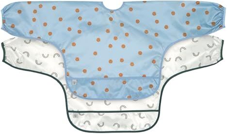 LÄSSIG Set di bavaglini a manica lunga per neonati 2 pezzi da annodare/Long Sleeve Bib Happy Rascals Smile sky blue