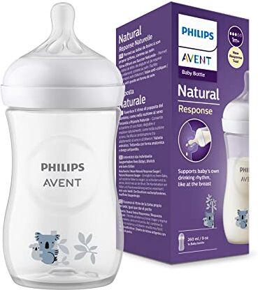 Philips Avent Biberon Natural Response Biberon da 260 ml, senza BPA, per neonati da 1 mese in su, con motivo di koala (modello )