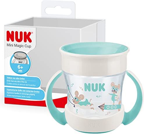 NUK Mini Magic Cup bicchiere antigoccia   Bordo 360° anti-rovesciamento   6+ mesi   manici ergonomici   Senza BPA   160 ml   Turchese