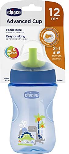 Chicco Advanced Cup Bicchiere Antigoccia in Plastica, 266 ml con Cannuccia, Beccuccio Ergonomico e Valvola, senza BPA, Blu o Azzurro